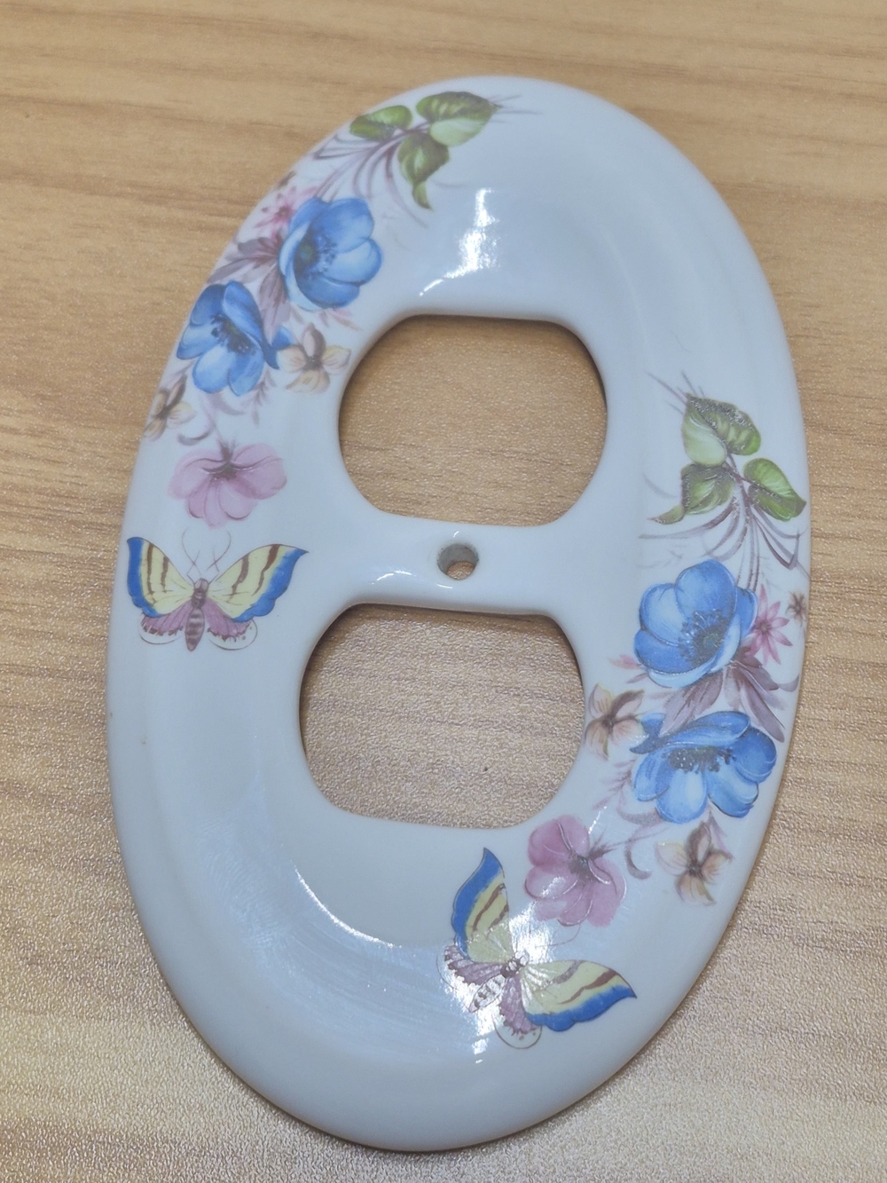 Vintage Oval Porcelain Light Switch & Outlet Covers 6Pc Set Floral Butterfly - Picture 4 of 16